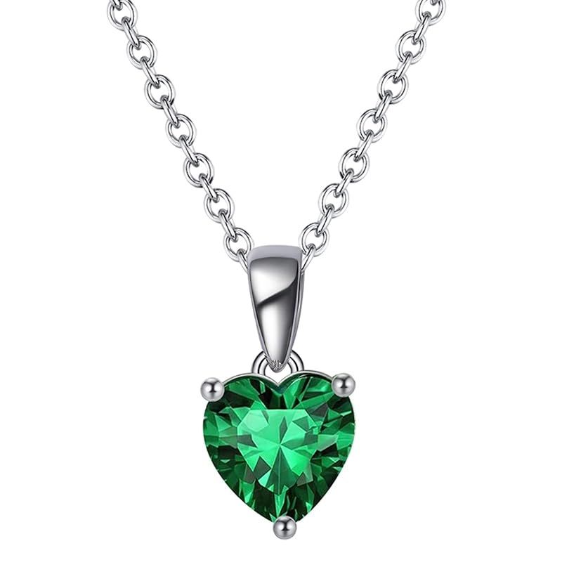 Bellitia Jewelry 誕生石 ハート ネックレス 可愛い ジルコニア ペンダント エメラルド 5月 シルバー925 女性 46cm