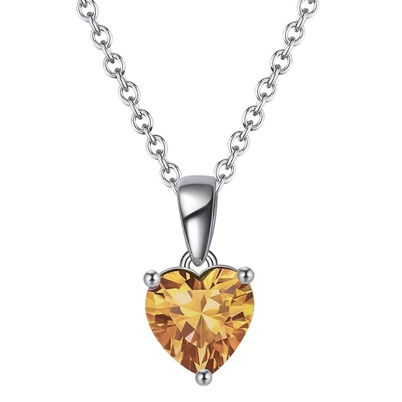 Bellitia Jewelry 誕生石 ハート ネックレス 可愛い ジルコニア ペンダント シャンパン色 トパーズ 11月 シルバー925 女性 46cm