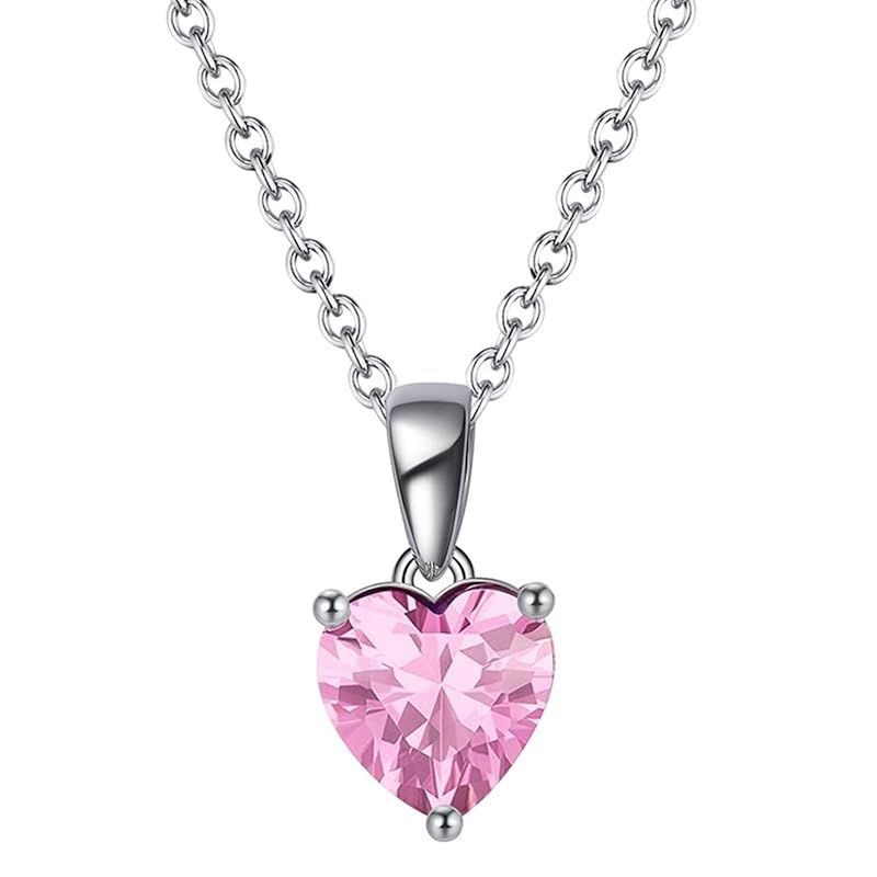 Bellitia Jewelry 誕生石 ハート ネックレス 可愛い ジルコニア ペンダント ピンク トルマリン 10月 シルバー925 女性 46cm
