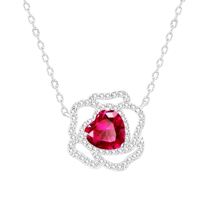 [KIMIEVOL] ネックレス レディース ルビー 「バラの恋」 7月 誕生石 薔薇 モチーフ プラチナメッキ シルバー ジュエリー アクセサリー 誕生日 母の日 クリスマス プレゼント ギフトラッピング付き