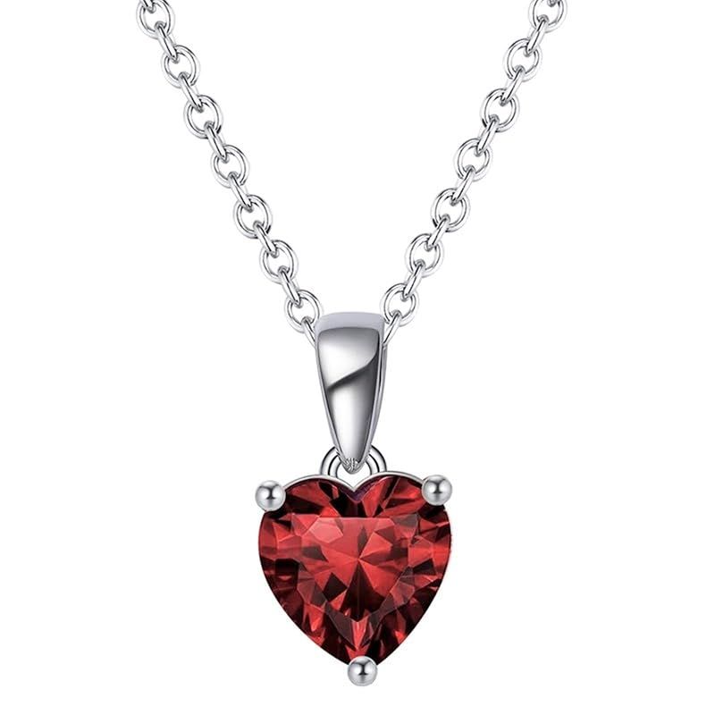 Bellitia Jewelry 誕生石 ハート ネックレス 可愛い ジルコニア ペンダント ガーネット 1月 シルバー925 女性 46cm