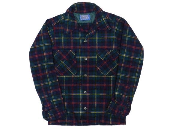 ▲★70S ペンドルトン ウールボードシャツ サイズM グリーン 長袖チェックシャツ PENDLETON USA製 中古品 (134)