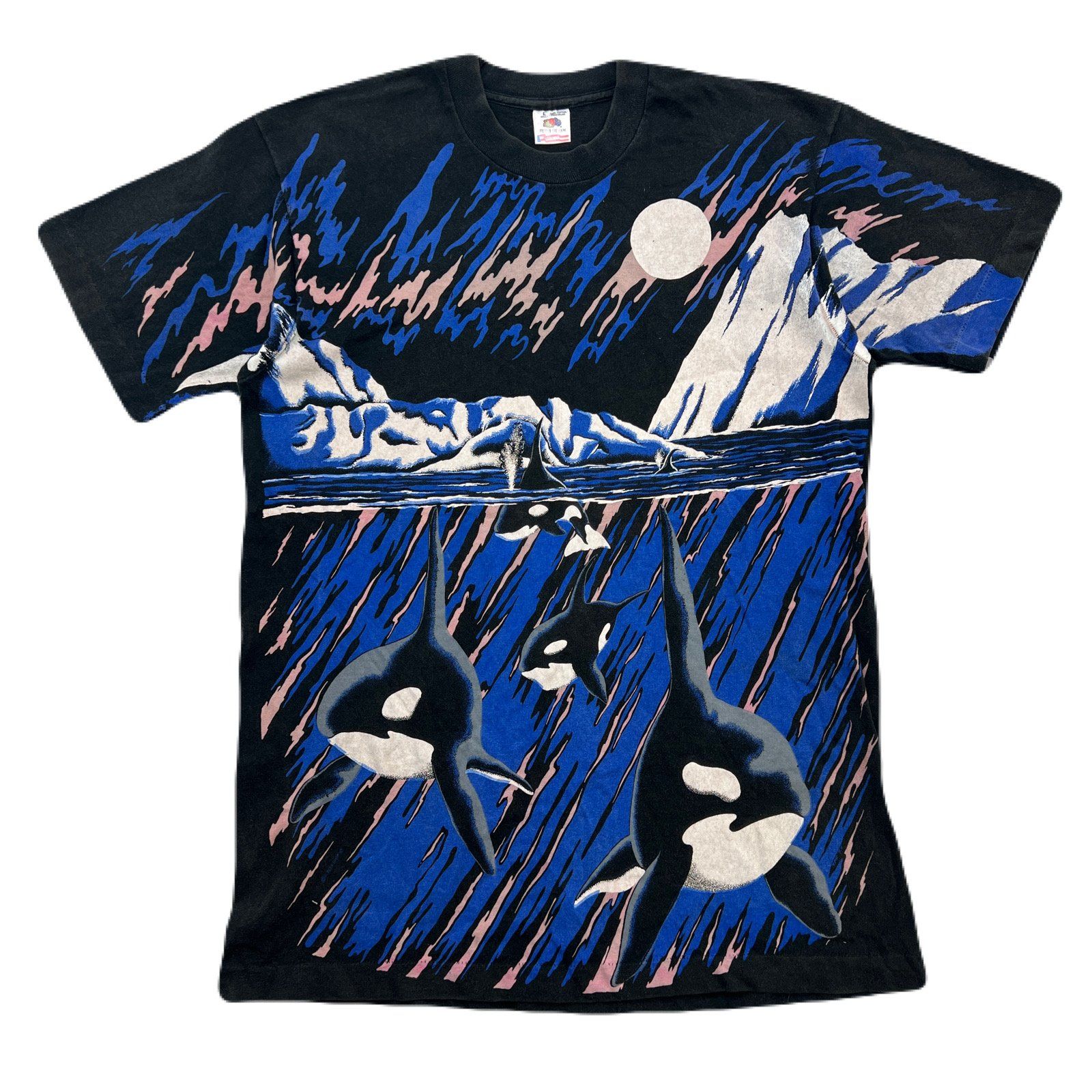 フルーツオブザルーム Tシャツ 半袖 メンズ L ブラック コットン100％ 防縮加工 USA製 シングルステッチ シャチ 90s ビンテージ 希少