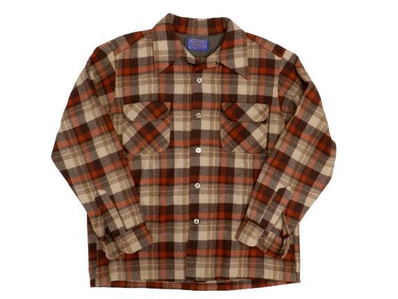 ▲★70S ペンドルトン ウールボードシャツ サイズL ブラウン長袖シャツ PENDLETON USA製 古着 中古品(134)