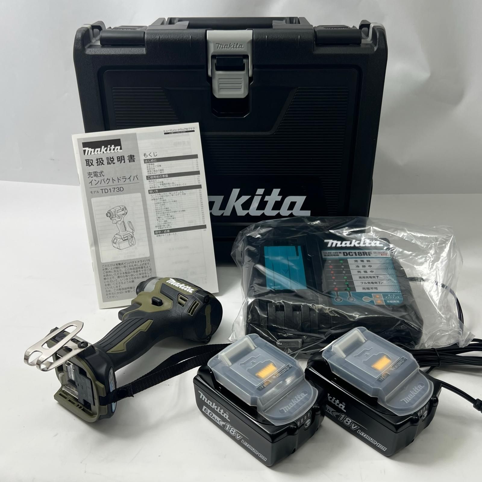 MAKITA マキタ 充電式インパクトドライバ（オリ-ブ） 18V6Ah バッテリ2本・充電器・ケース付 TD173DRGXO オリーブ 未使用