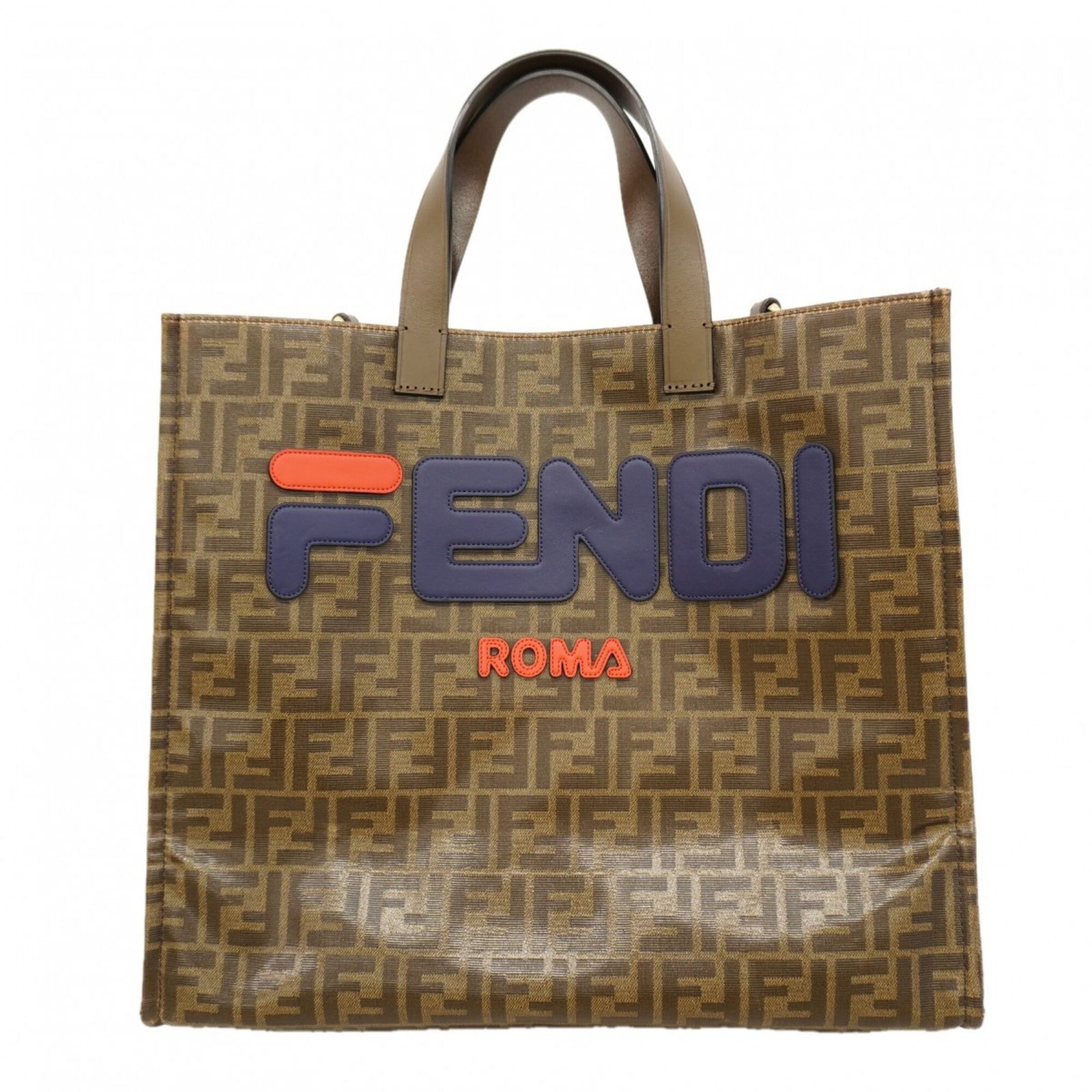 フェンディ(Fendi) フェンディ トートバッグ ズッカ フェンディマニア FIRAコラボ コーティングキャンバス ブラウン メンズ レディース OP001355