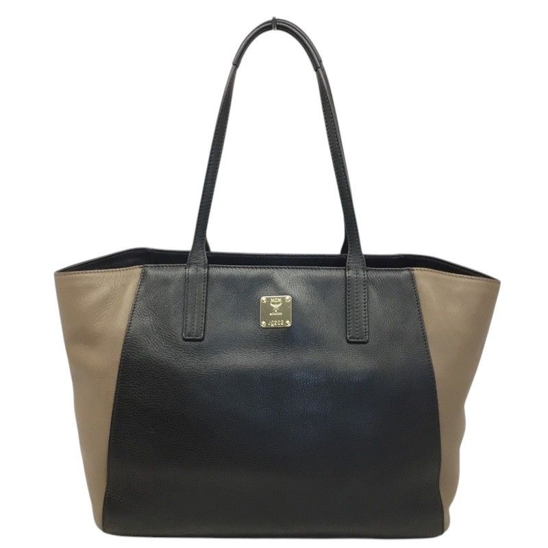 MCM【エムシーエム】トートバッグ　MWP2AX502BK001　肩掛け　ショルダーバッグ　レザー　ブラック　ベージュブラウン系（グレージュ系）【中古品/USED-B】質屋　かんてい局那覇店　ｎ3100602927300003