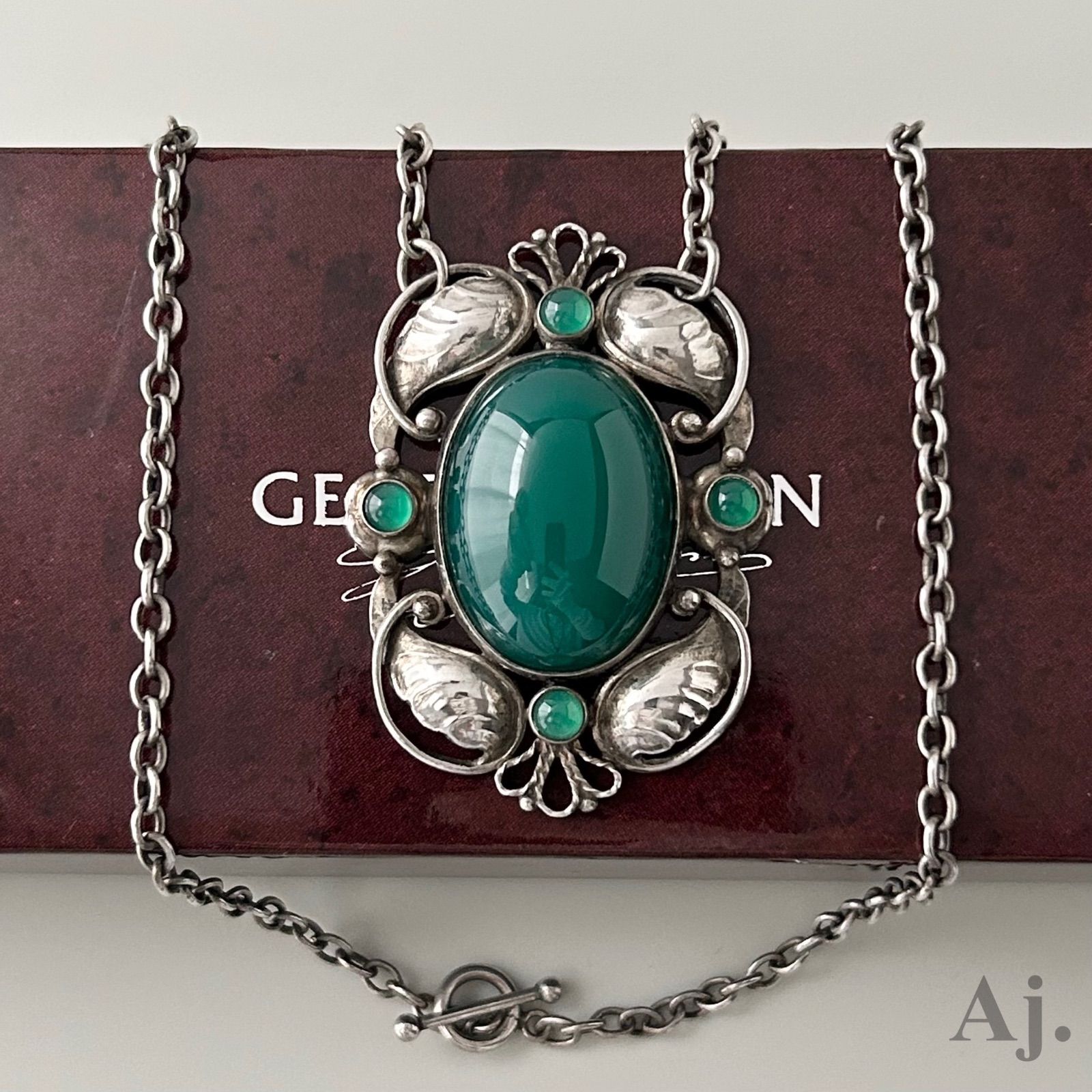 ジョージジェンセン 激レア ネックレス ペンダント グリーンアゲート 171 ヴィンテージ AG925 Georg Jensen