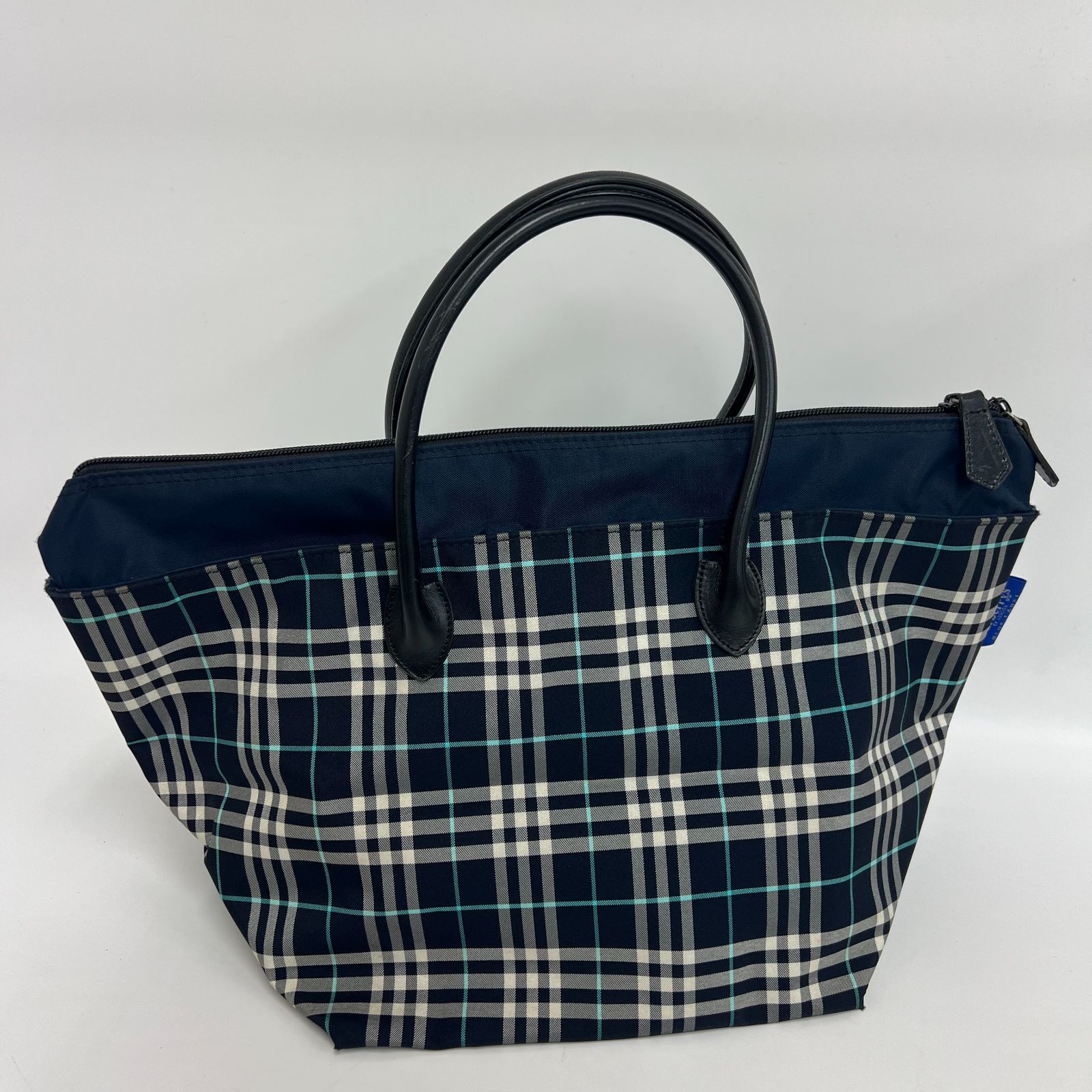【定番】Burberry Blue Label バーバリーブルーレーベル トートバッグ ハンドバッグ ノバチェック ナイロン レザー ネイビー 紺 レディース
