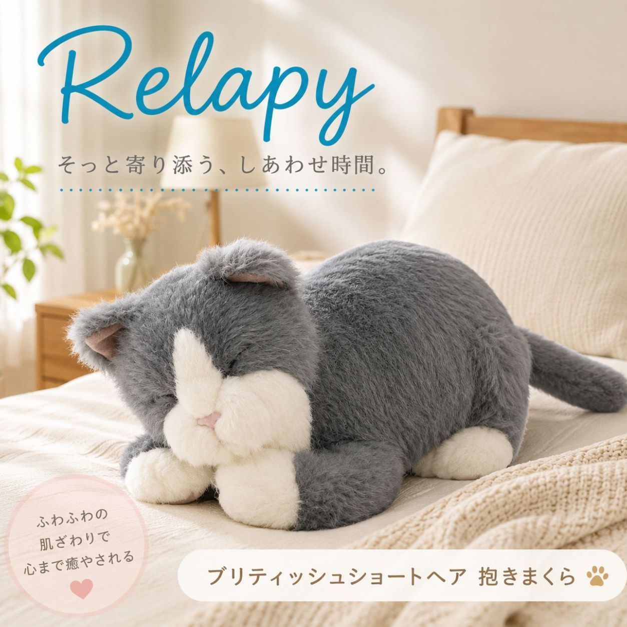 Relapy リラピー ブリティッシュショートヘア RLP1-CT ペット型抱きまくら 猫型 抱き枕 温感 鼓動リズム リラックス 快眠サポート