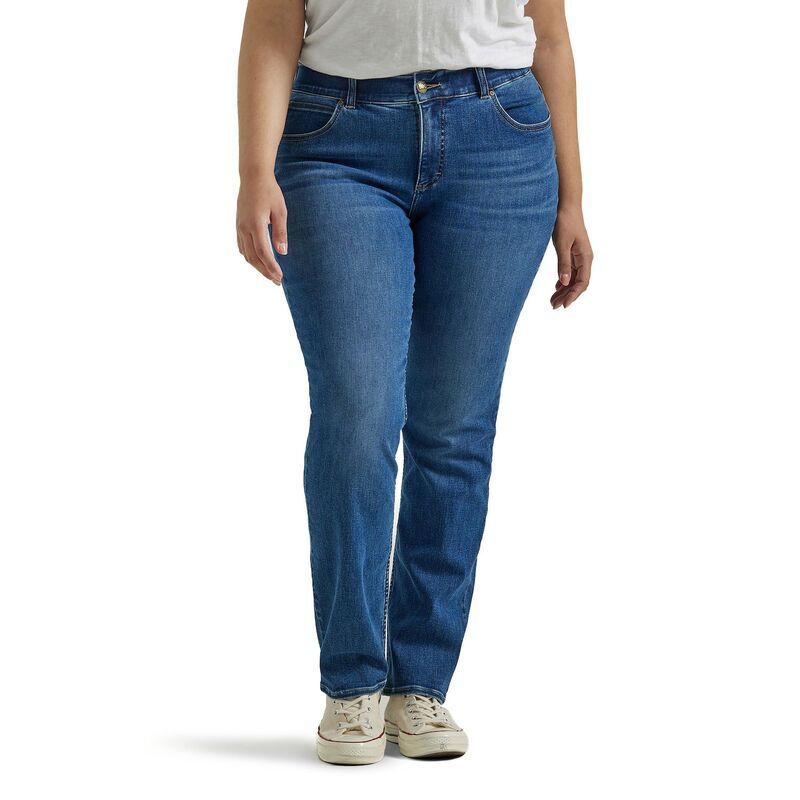 リー レディース ボトムス デニムパンツ プラスサイズ ジーンズ Plusize LeeR Flex Motion StraightLeg Jeans Cobalt Sheen コバルト