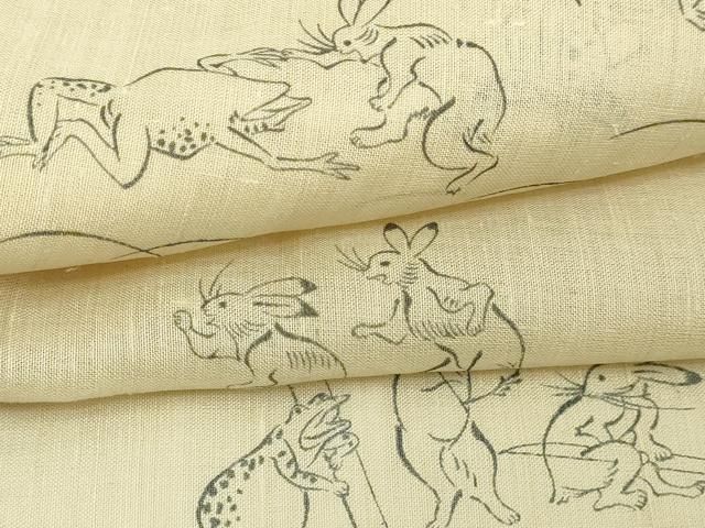 平和屋着物＊夏物　紗紬　鳥獣戯画　正絹　逸品　DABG9834sf