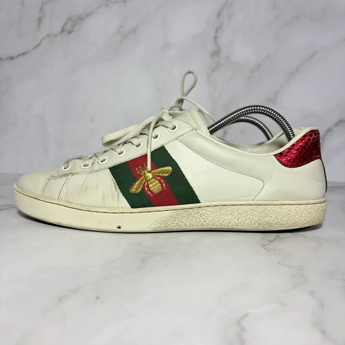 銀座店購入★GUCCI レザー スニーカー ブラック/グリーン/レッド★ GUCCI レザースニーカー 銀座店購入☆GUCCI レザー スニーカー