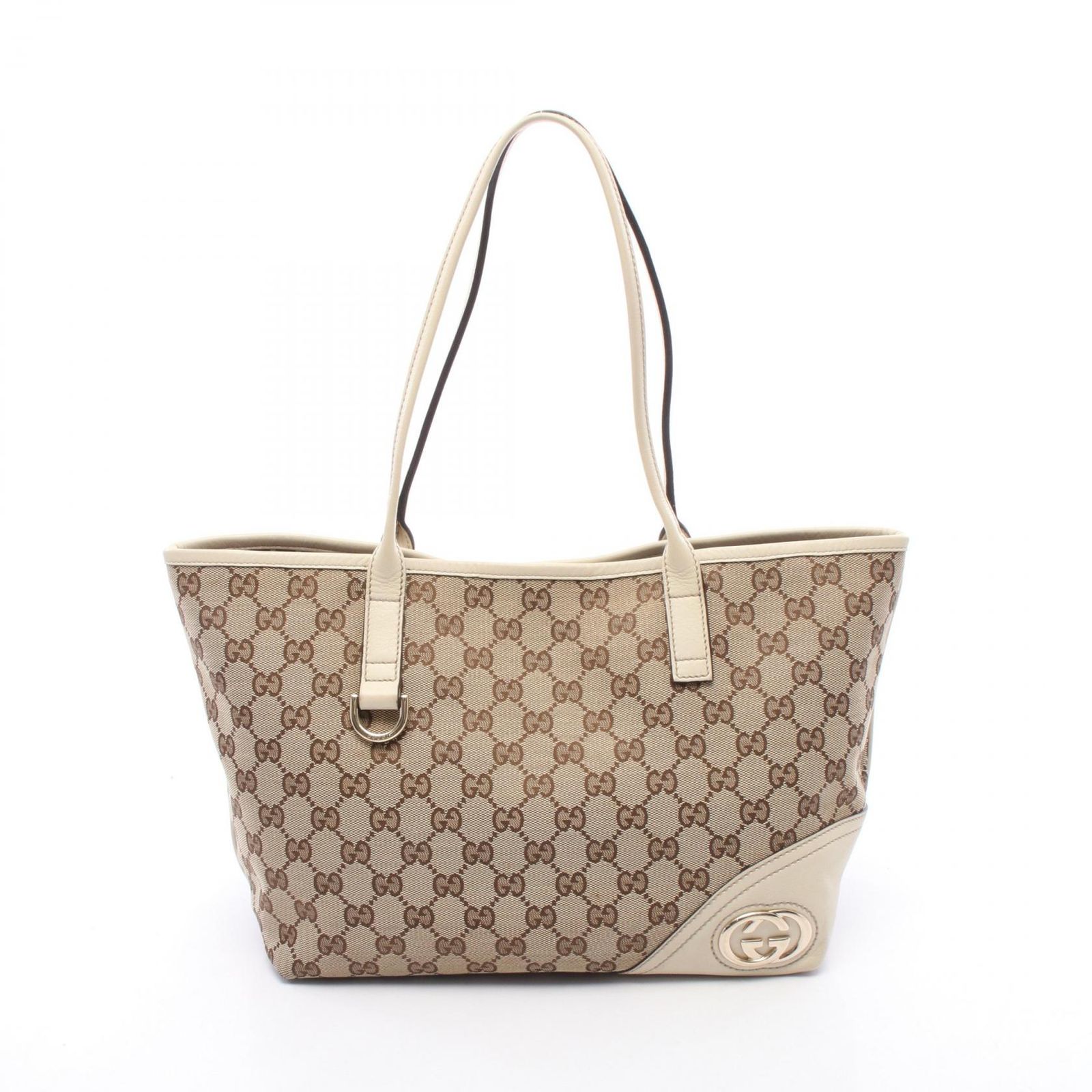 グッチ GUCCI トートバッグ ニューブリット 169946 アイボリー/ベージュ キャンバス レザー ニューブリット トートバッグ レディース Used B