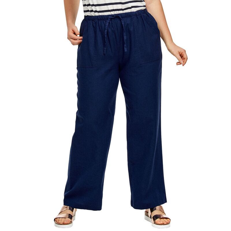 Ellos レディース ボトムス カジュアルパンツ プラスサイズ リネン ellos Plusize LinenBlendrawstring Pants Navy ネイビー