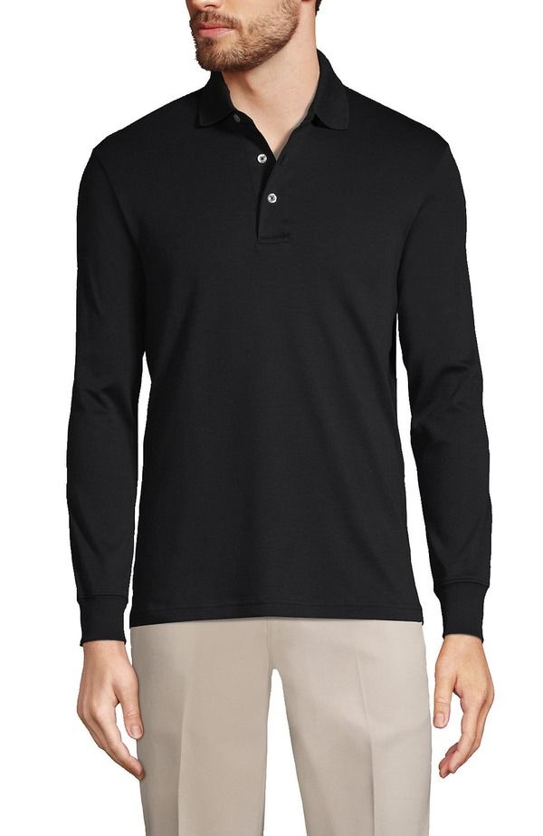 ランズエンド メンズ トップス ポロシャツ コットン Lands End Long Sleeve Cotton Supima Polo Shirt Black ブラック