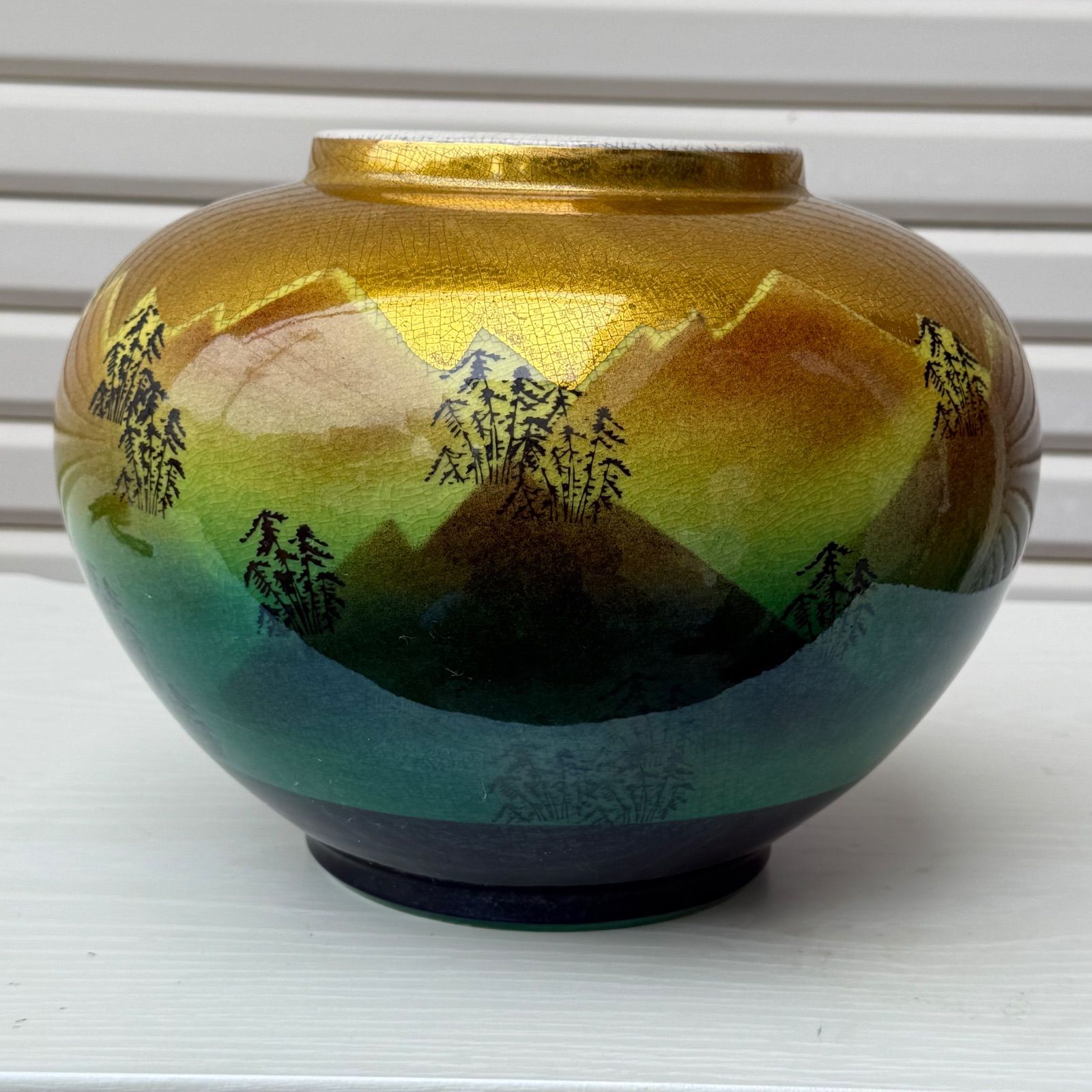 九谷焼 花瓶 九谷陶月 金彩山水文 伝統工芸品 壺 【極美品】 花器 飾壷 