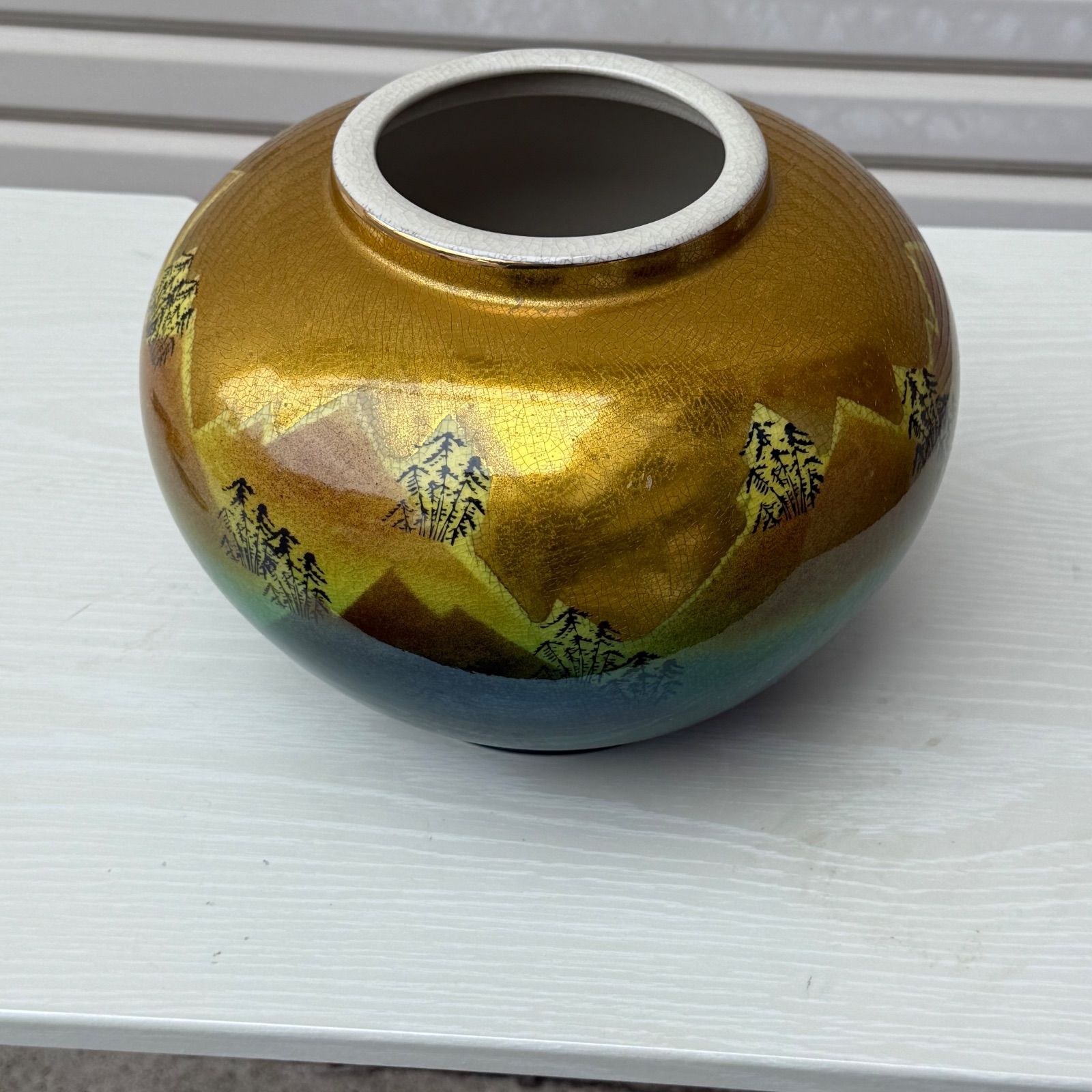 九谷焼 花瓶 九谷陶月 金彩山水文 伝統工芸品 壺 【極美品】 花器 飾壷
