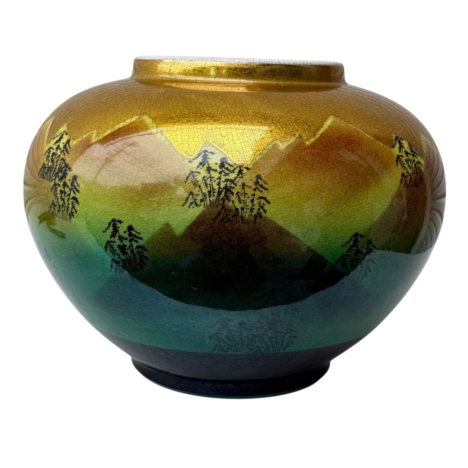 九谷焼 花瓶 九谷陶月 金彩山水文 伝統工芸品 壺 【極美品】 花器 飾壷