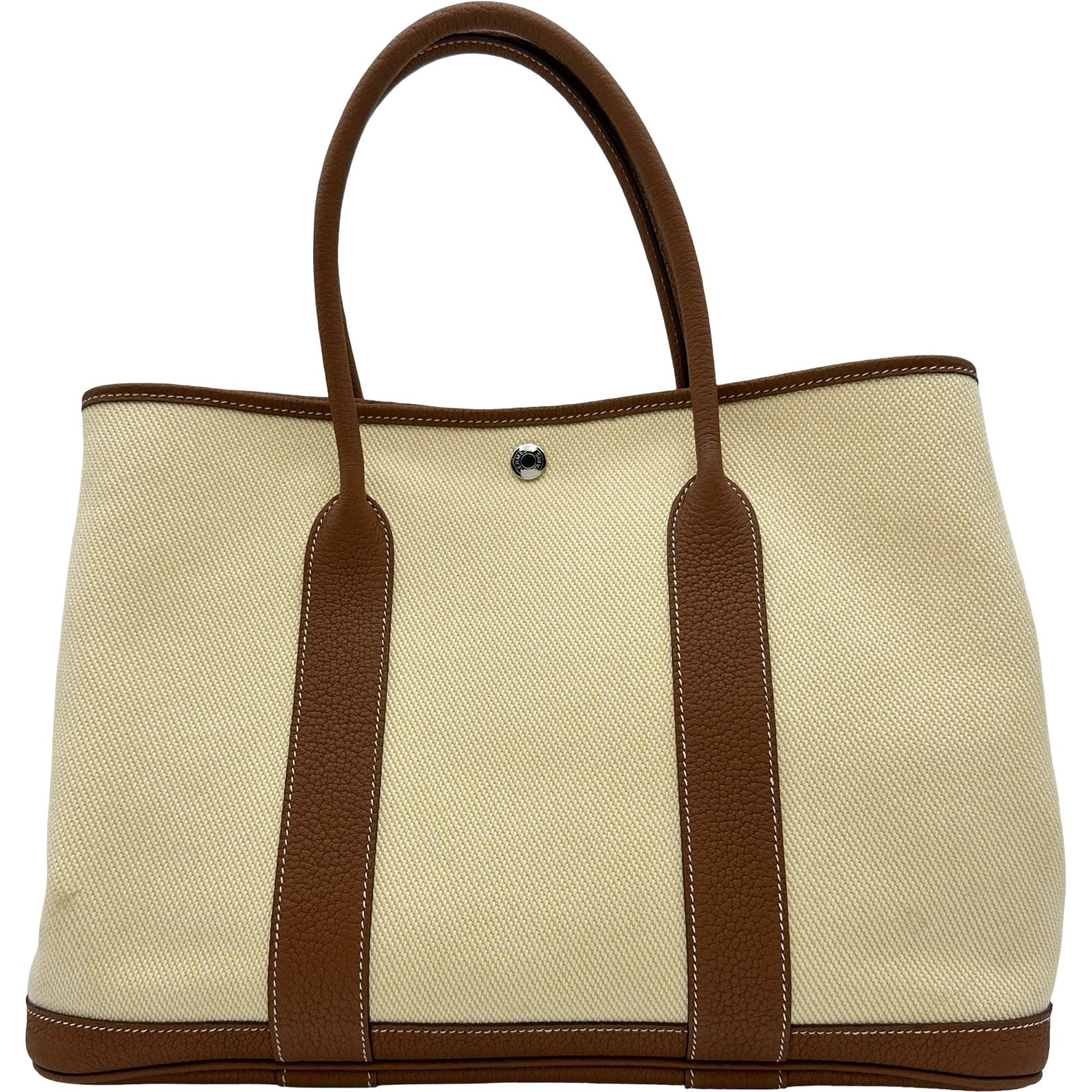 エルメス HERMES ガーデンパーティーPM C刻印 (2018年製) ゴールド・エクリュ/ジョーヌアンブル シルバー金具 トワルミリタリー・ネゴンダ レディース トートバッグ