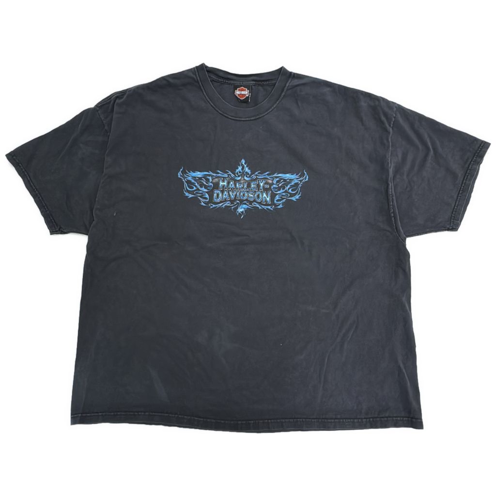 00年代 HARLEY DAVIDSON ハーレーダビッドソン 半袖Ｔシャツ 大きいサイズ モーターサイクル ネイビー(メンズ 3XL相当)中古 古着 Y3951