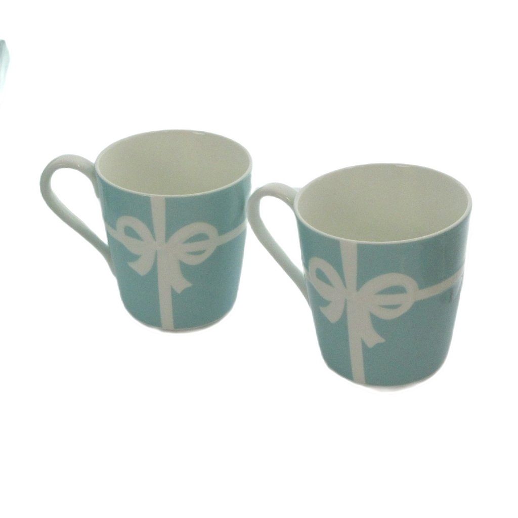 ティファニー TIFFANY & CO. ブルーリボン ペア マグカップ 2個セット コップ ロゴ 食器 リボン 青 ブルー 白 ホワイト ■GY18 /MQ ■OH