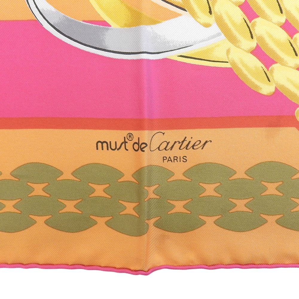 Cartier スカーフ　約86cmx約86cm 未使用品 本物保証】 箱付 カルティエ CARTIER スカーフ シルク オレンジ ピンク