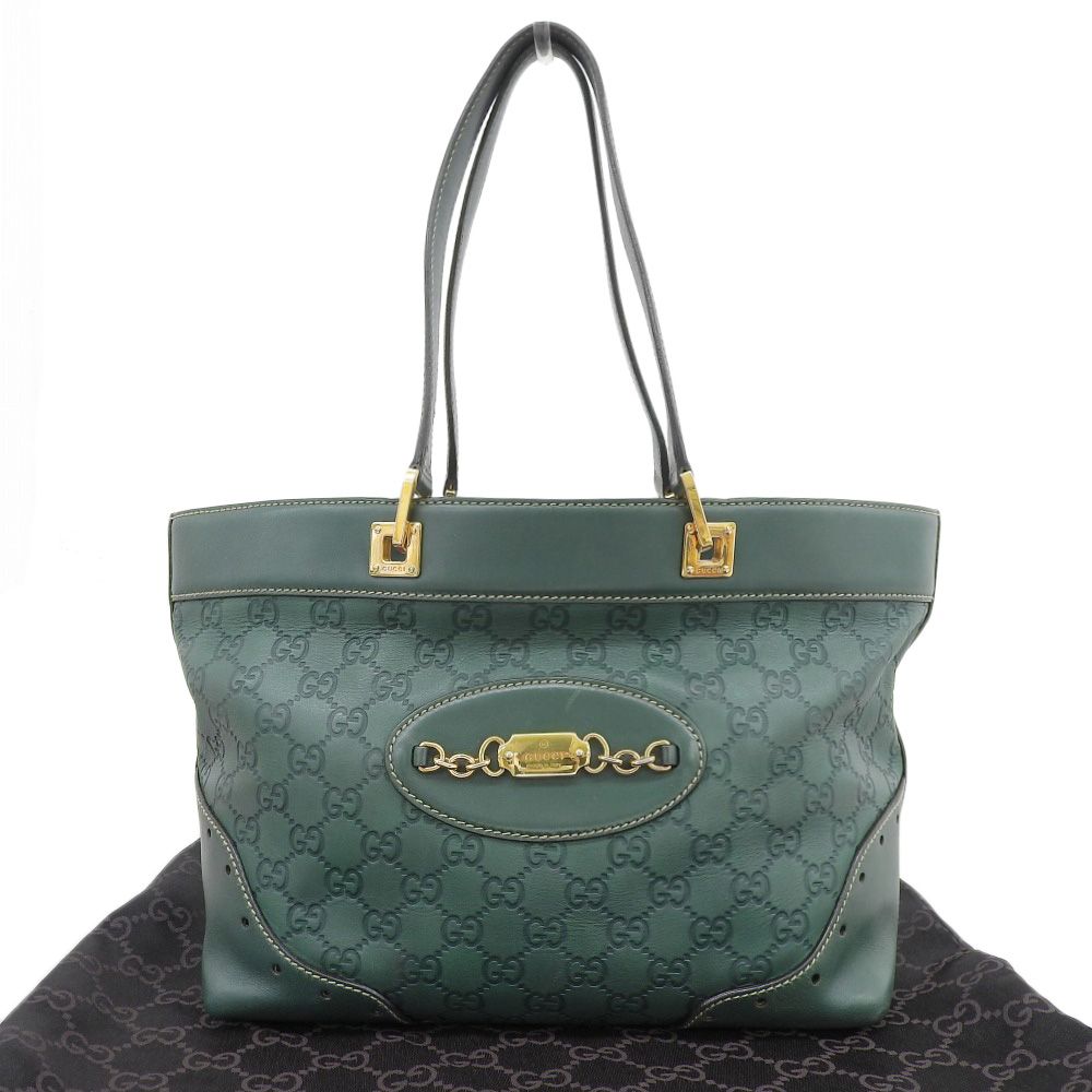 【本物保証】 布袋付 超美品 グッチ GUCCI グッチシマ ホースビット ロゴ ハンドバッグ 145993 213317 トートバッグ レザー グリーン