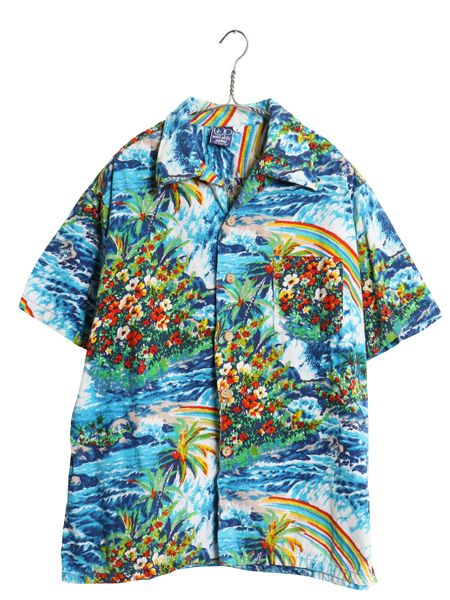 70s OP オーシャンパシフィック オープンカラー 半袖 アロハシャツ メンズ L 小さめ M ヴィンテージ 開襟 半袖シャツ ハワイアン ボックス