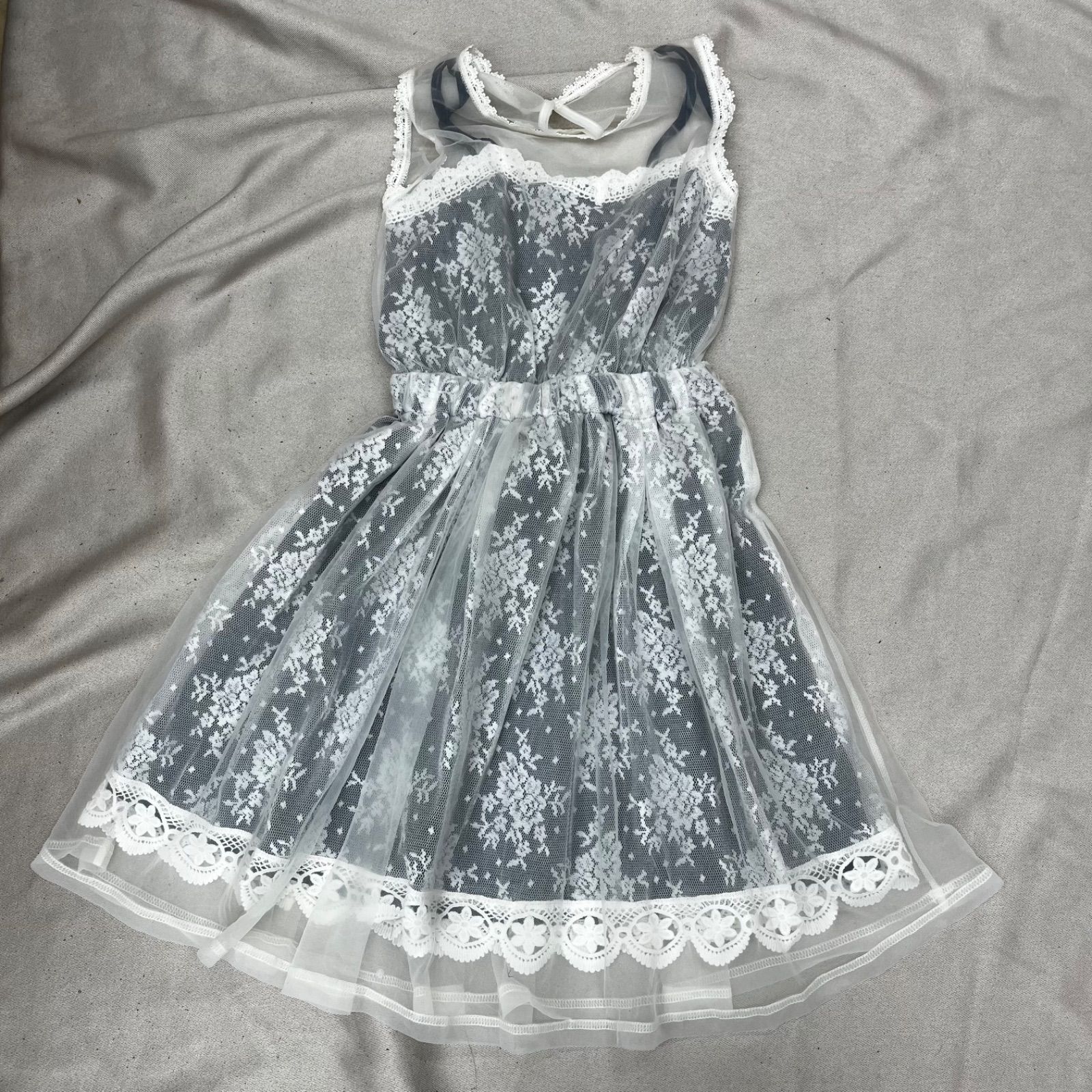 axes femme アクシーズファム レーシーミルフィーユワンピース レース ポエティック 白 ホワイト ネイビー 紺 ワンピース ノースリーブ Mサイズ レディース