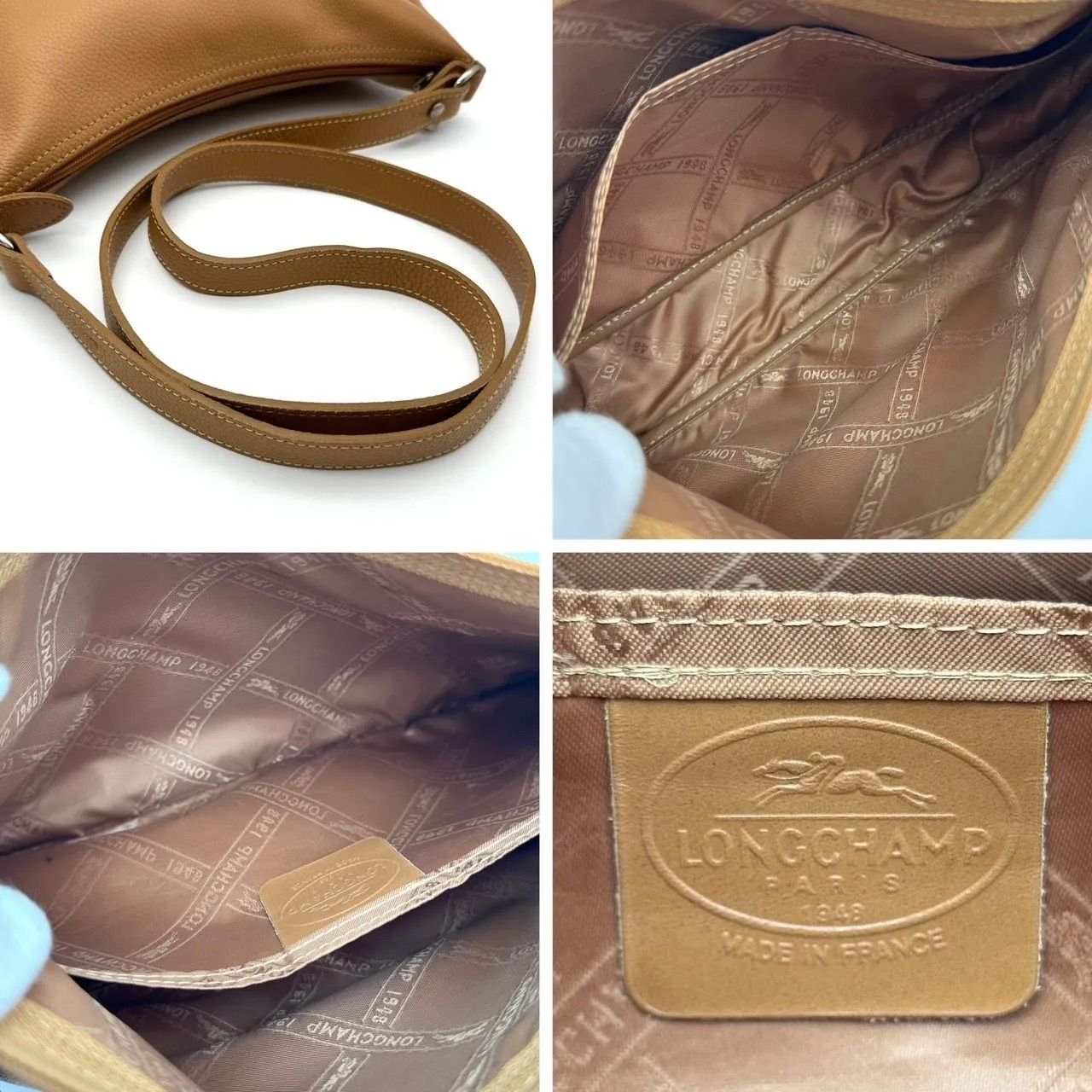 B5617】 Longchamp ロンシャン ショルダーバッグ レザー シボ革