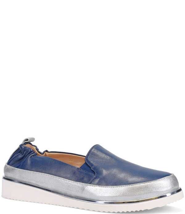 ロンホワイト レディース シューズ スニーカー プラットフォーム レザー Ron White Nelleca Leather Platform Wedge Slip Ons NavySilver ネイ
