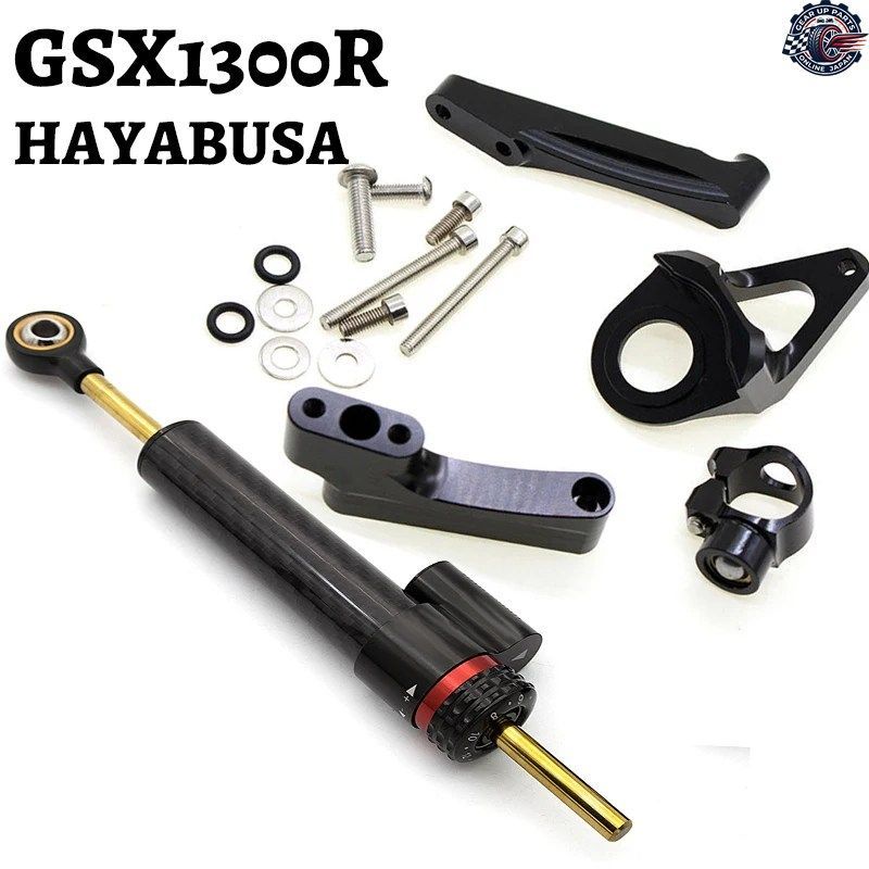 GSX1300R ハヤブサ 1300 1998-2016 - 19 ファイバーカーボン製ステアリングダンパー（取り付けブラケットサポートキット付き） カスタムパ