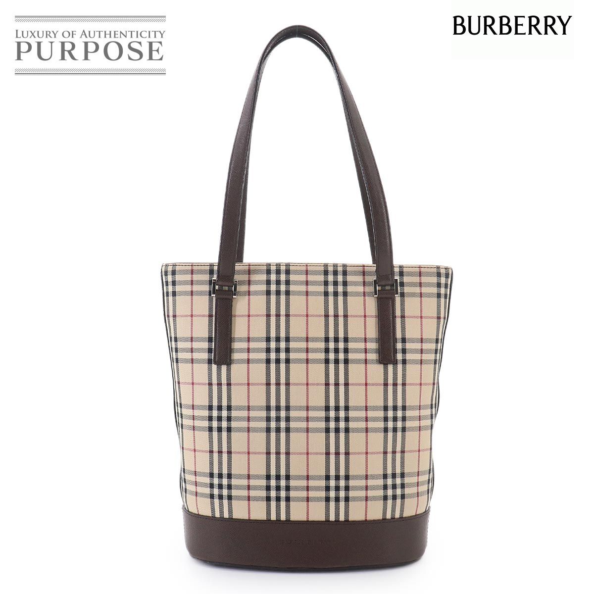 新品同様 バーバリー BURBERRY ノバチェック トート バッグ キャンバス レザー ベージュ ブラウン シルバー 金具 Tote Bag 90327001