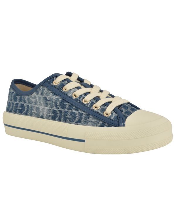 ゲス レディース シューズ スニーカー レース ロゴ GUESS Womens Carey Jacquard Logo LaceUp Sneakers Blue Denim Logo デニム