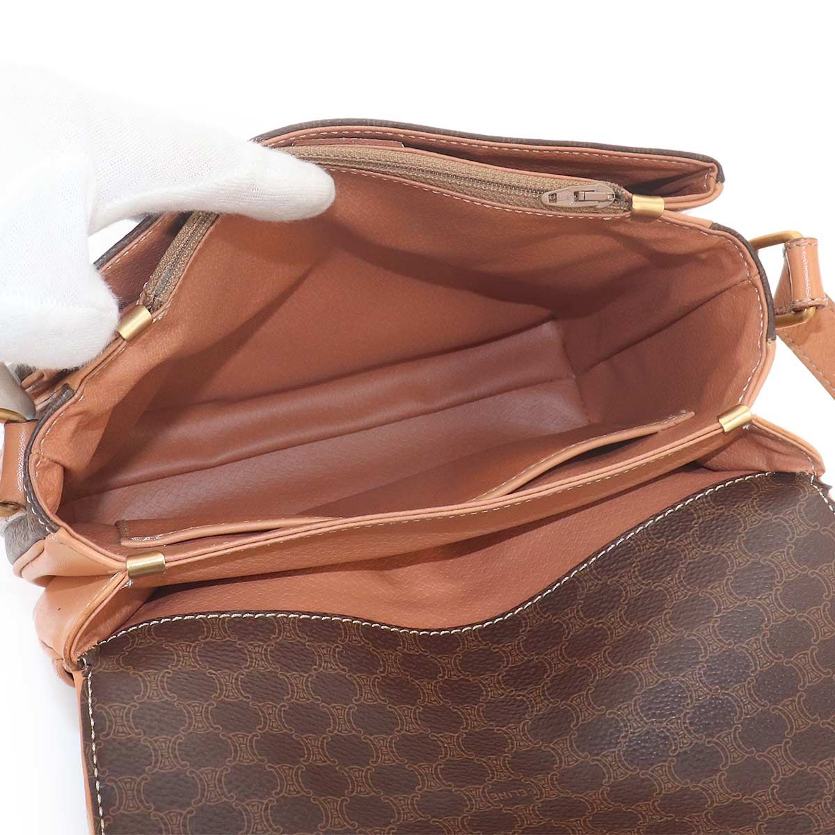 セリーヌ CELINE マカダム ショルダー バッグ PVC レザー ブラウン