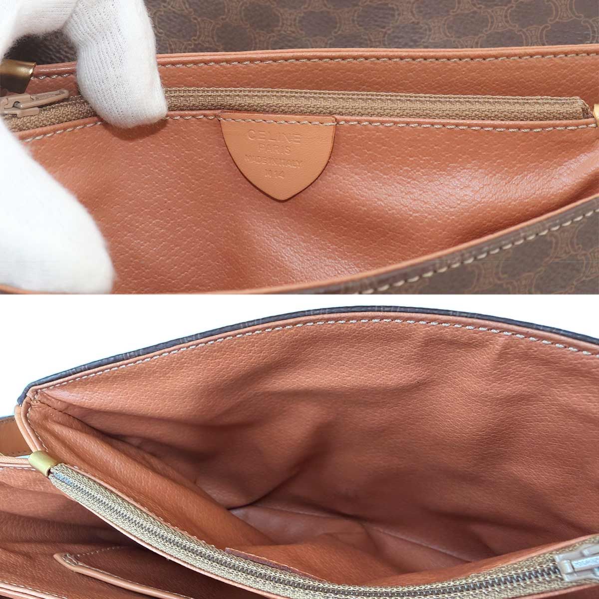 セリーヌ CELINE マカダム ショルダー バッグ PVC レザー ブラウン