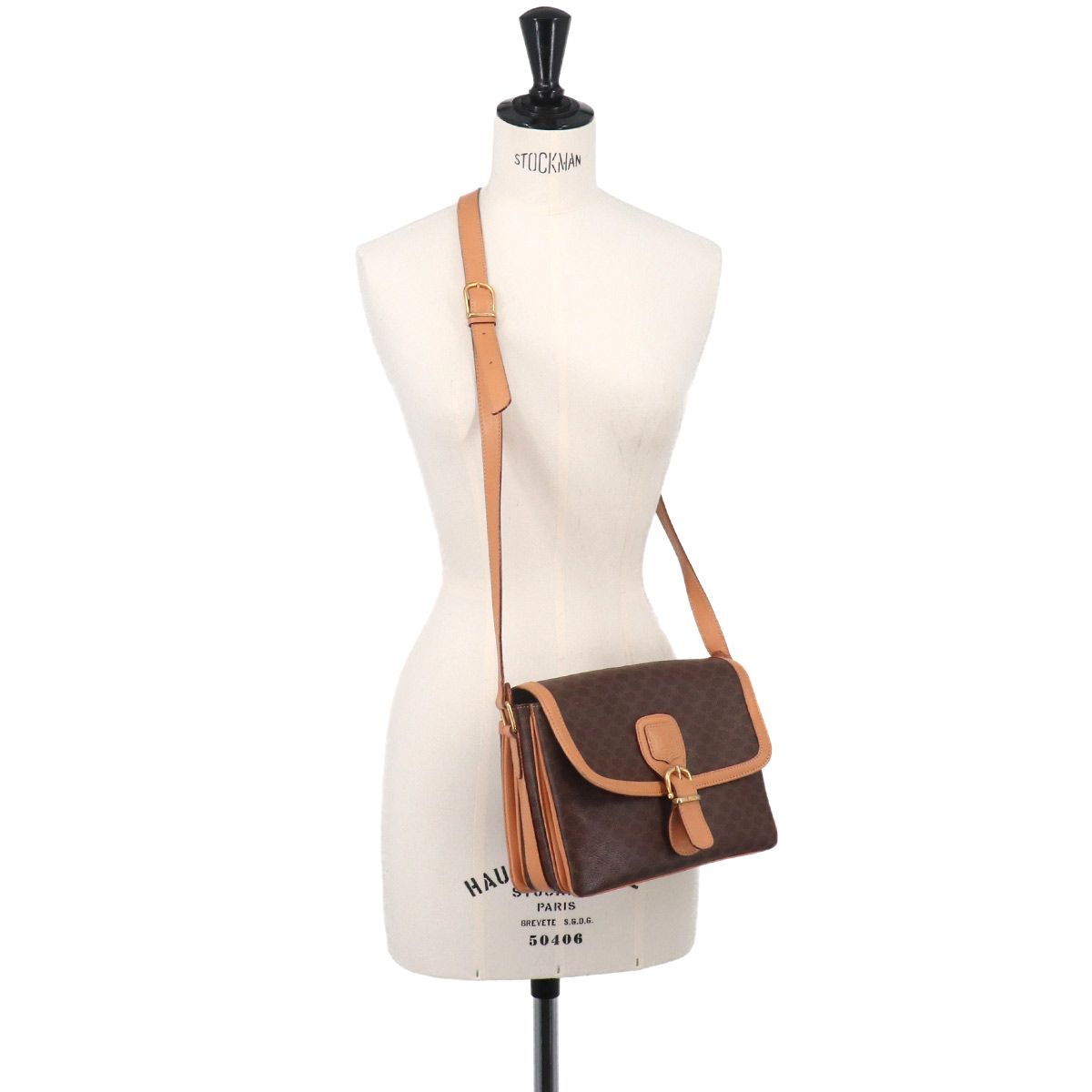 セリーヌ CELINE マカダム ショルダー バッグ PVC レザー ブラウン