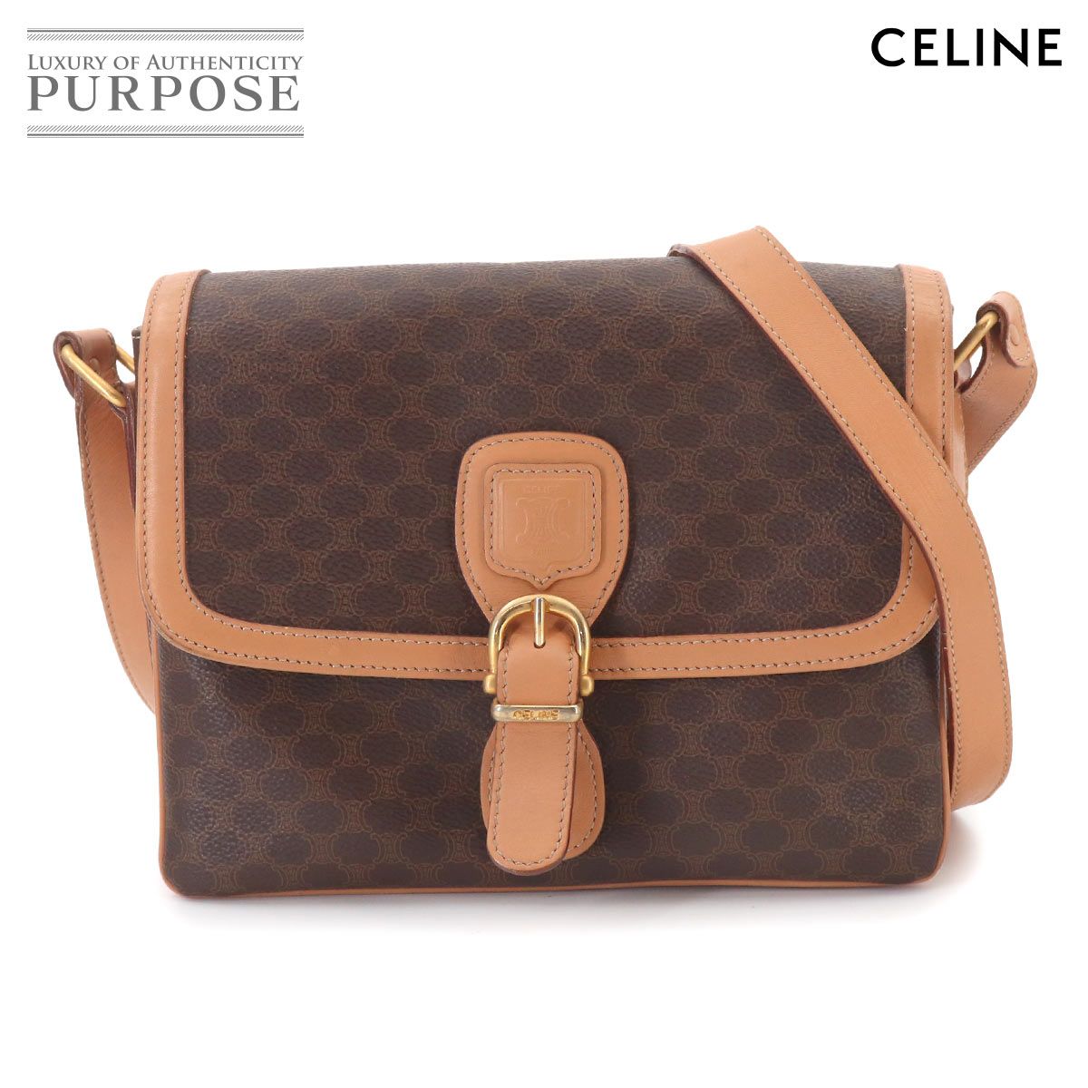 セリーヌ CELINE マカダム ショルダー バッグ PVC レザー ブラウン