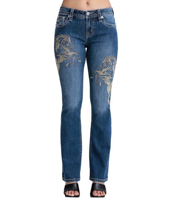 ミスミー レディース ボトムス デニムパンツ ブーツカット 刺繍 ブーツ ジーンズ Miss Me Horsembroidered Mid Rise Bootcut Jeans Bright Blue
