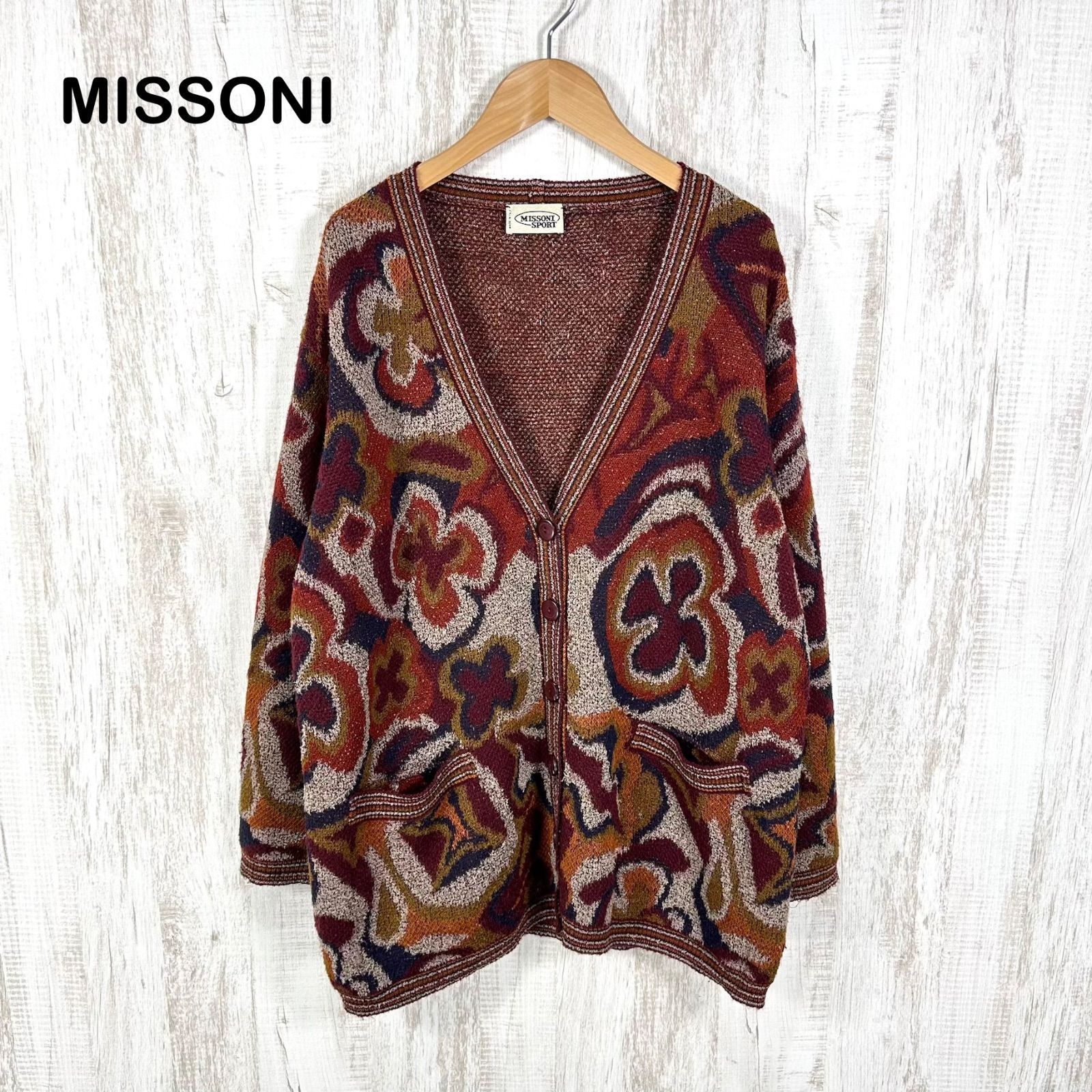 MISSONI SPORT ミッソーニスポーツ 花柄 モヘア ウール Vネック カーディガン レッド