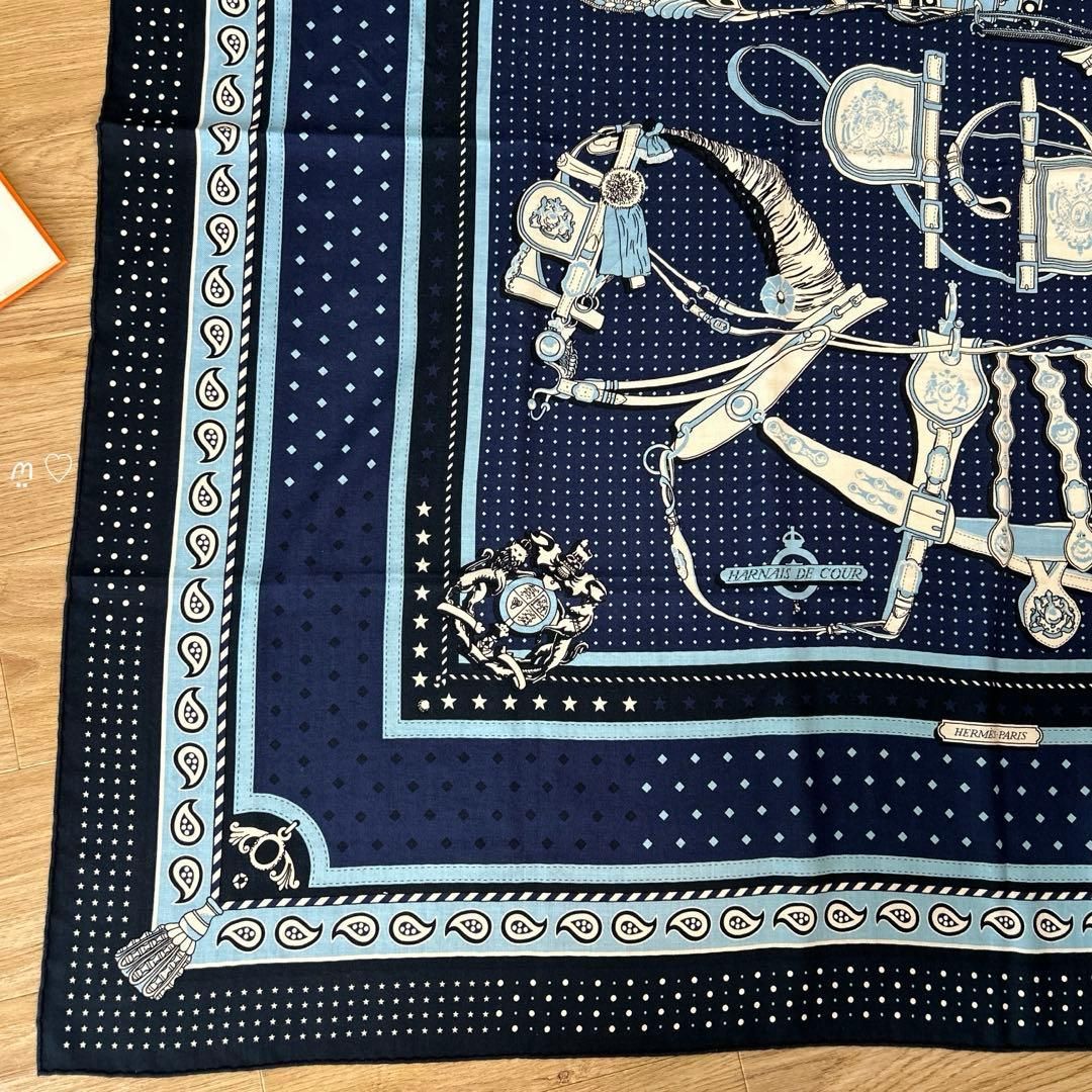 HERMES エルメス カレ140ジェアン 宮廷の馬具バンダナ カシシル マリン