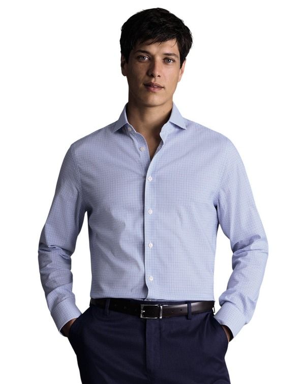 チャールズティリット メンズ トップス シャツ スリムフィット Charles Tyrwhitt Noniron Performance Check Slim Fit Shirt Mid Blue ブ