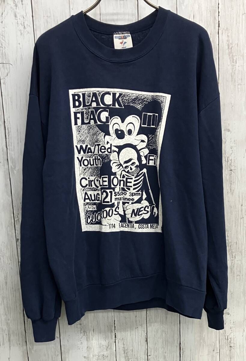 BLACK FLAG パロディプリント スウェット 90s ネイビー size L