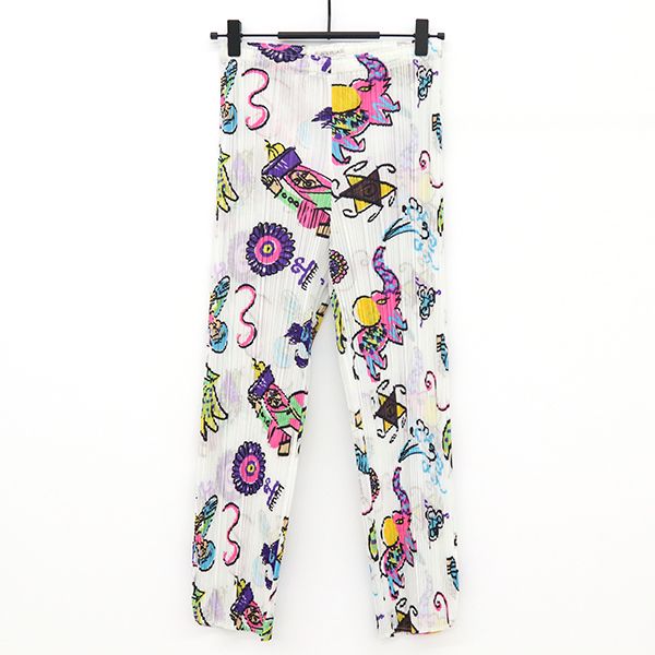 イッセイミヤケ ISSEY MIYAKE プリーツプリーズ PLEATS PLEASE パンツ PP61-JF843 ポリエステル 表示サイズ 3 ホワイト 総柄 レディース 【yy】【中古】4000065800905695