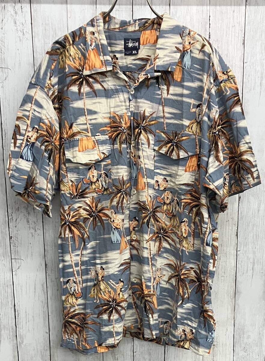 Stussy 半袖シャツ ステューシー アロハシャツ 総柄 コットンレーヨン USA製 size XL