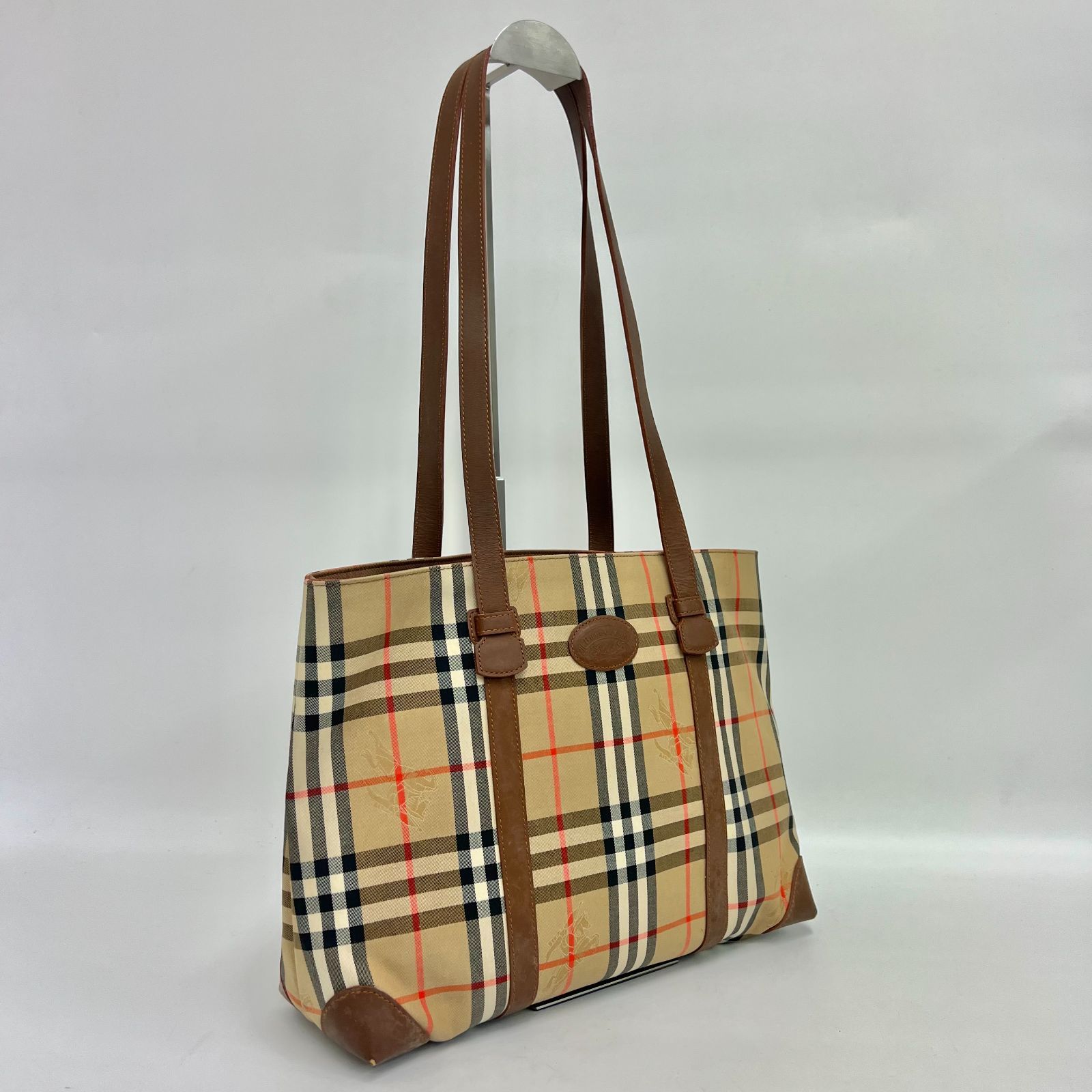 【希少/シャドーホース】Burberrys バーバリー トートバッグ ショルダーバッグ ノバチェック キャンバス レザー ブラウン 茶 肩掛け可能 レディース