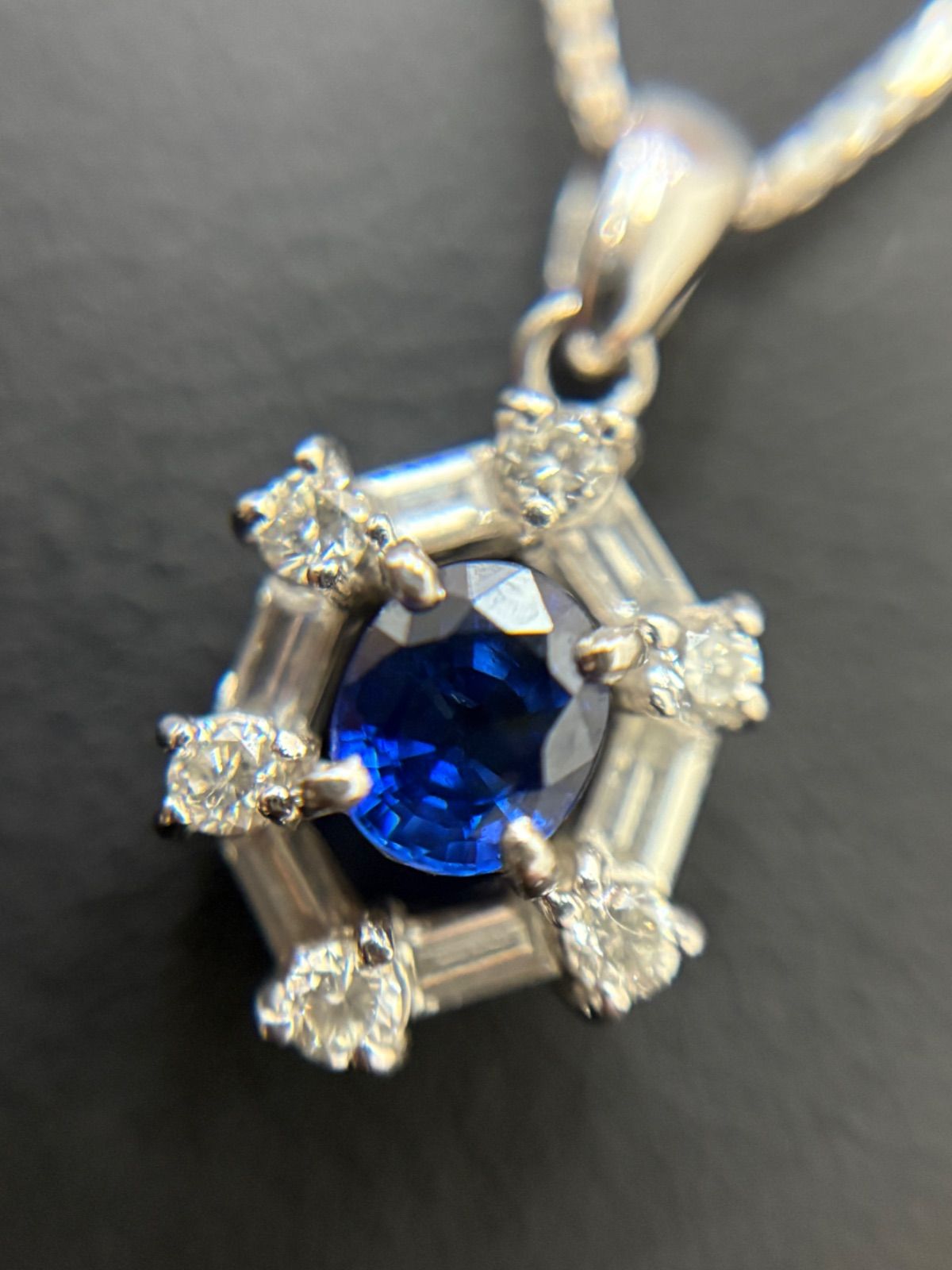pt900 pt850 プラチナ サファイア0.52ct ダイヤモンド0.33ctネックレス