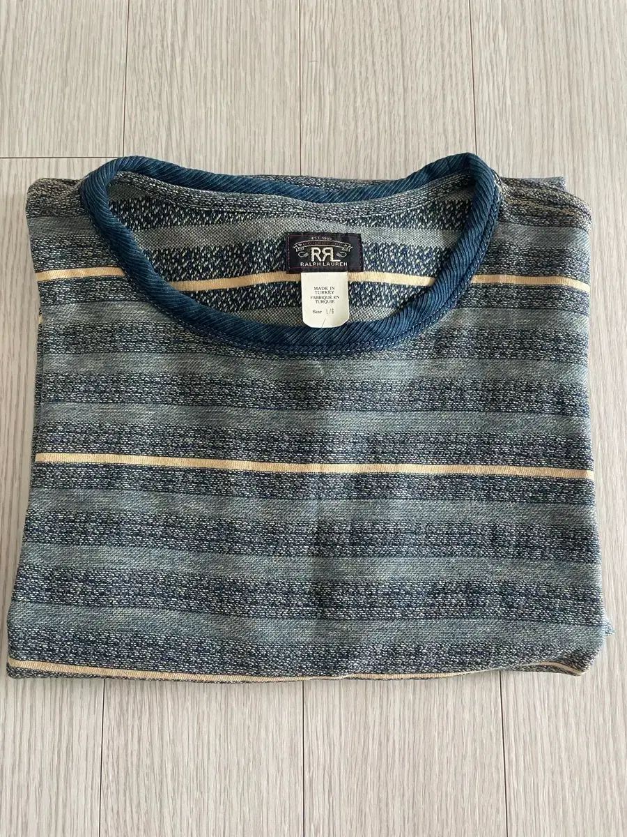 RRL(ダブルアールエル) Indigo ジャカード ストライプ Tシャツ 半袖