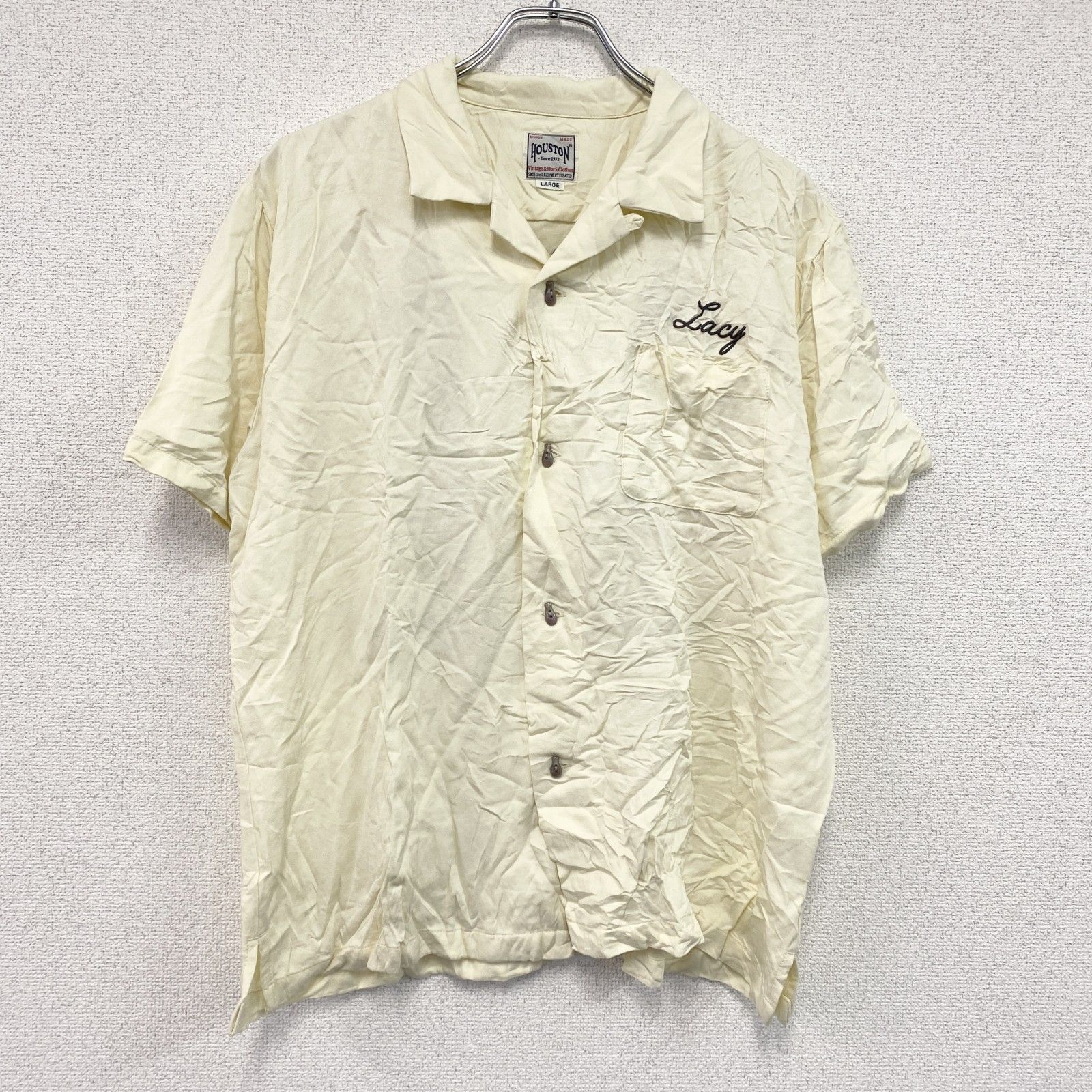 HOUSTON　ヒューストン　半袖ボーリングシャツ　アイボリー　Lサイズ　古着